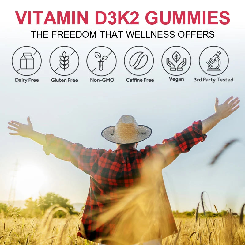 Maximum Strength Vitamin D3+K2 Gummies | 1000 IU/45 MCG | 60 Non-GMO Bone & Heart Support - GlobalAiStore