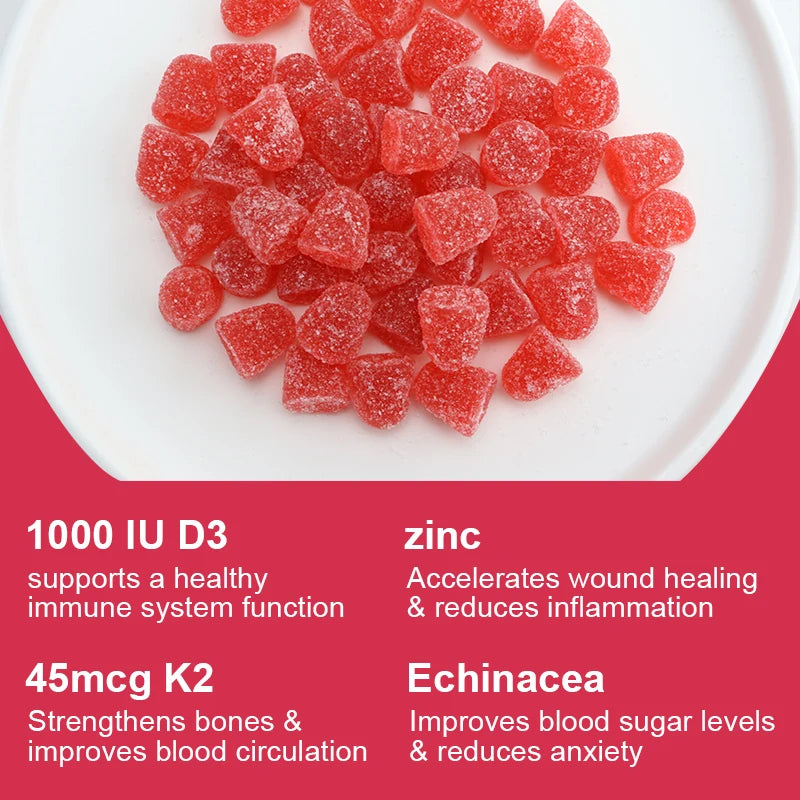 Maximum Strength Vitamin D3+K2 Gummies | 1000 IU/45 MCG | 60 Non-GMO Bone & Heart Support - GlobalAiStore