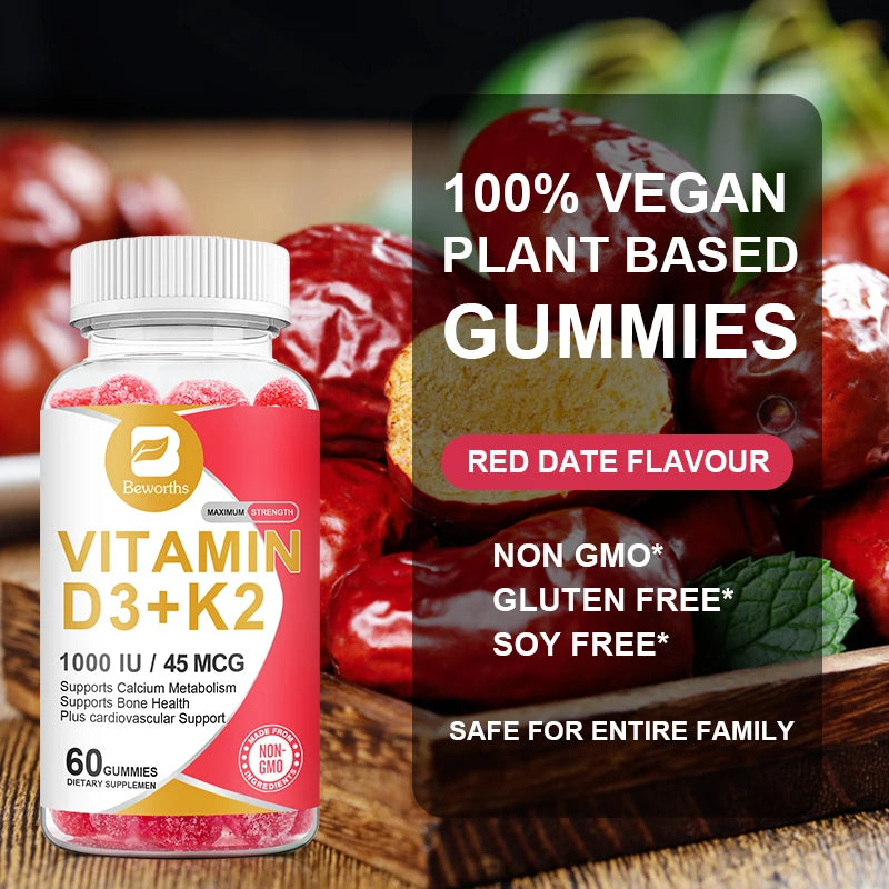 Maximum Strength Vitamin D3+K2 Gummies | 1000 IU/45 MCG | 60 Non-GMO Bone & Heart Support - GlobalAiStore