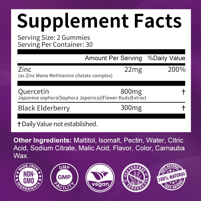 Premium Quercetin Complex Gummies | Immune & Respiratory Support | With Bromelain, Elderberry, Zinc & Vitamin C - GlobalAiStore