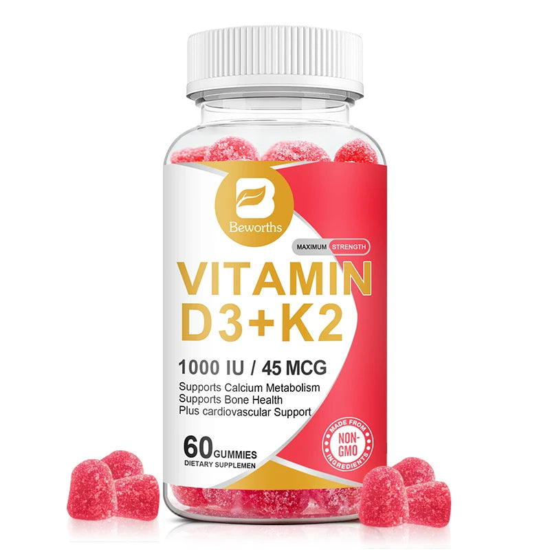 Maximum Strength Vitamin D3+K2 Gummies | 1000 IU/45 MCG | 60 Non-GMO Bone & Heart Support - GlobalAiStore