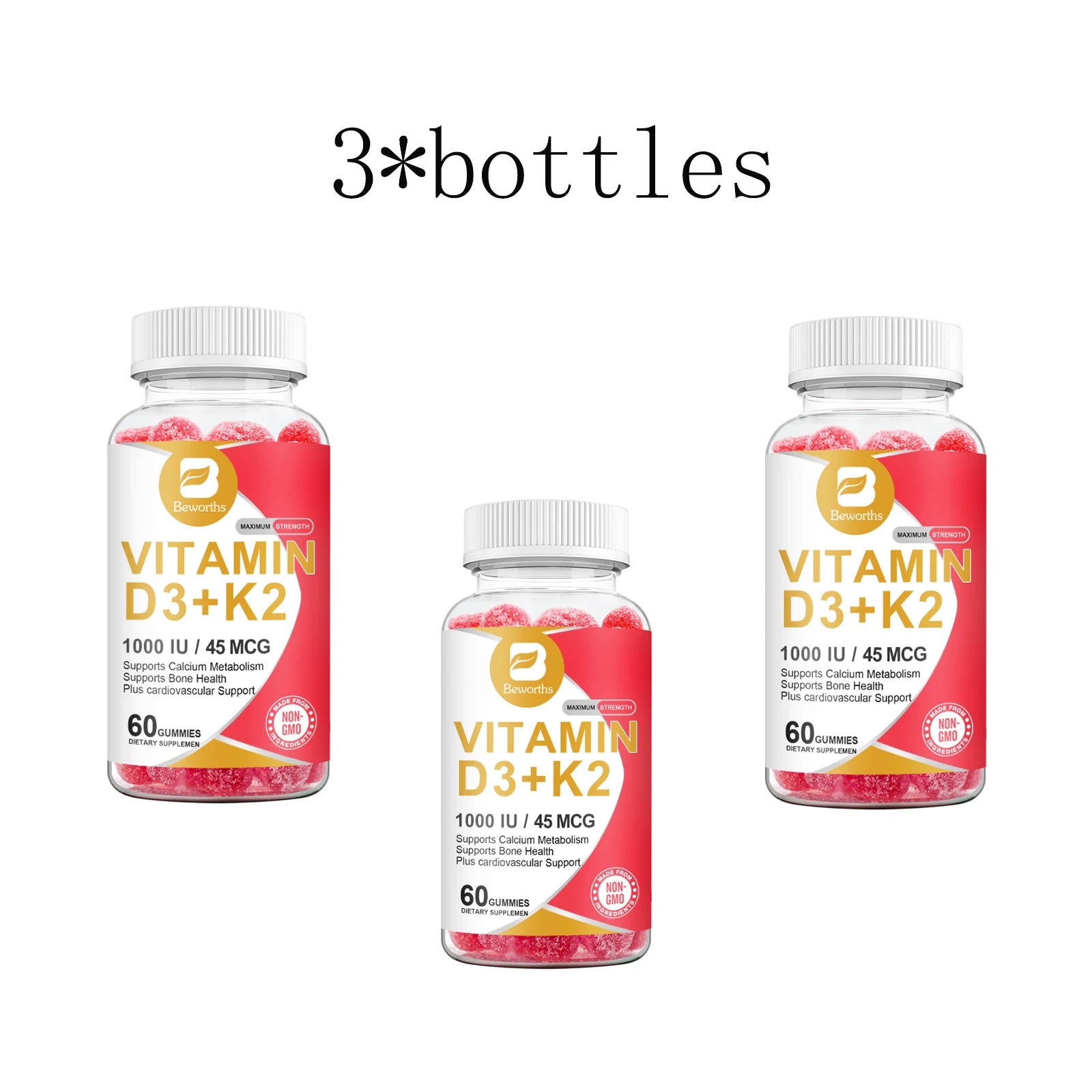 Maximum Strength Vitamin D3+K2 Gummies | 1000 IU/45 MCG | 60 Non-GMO Bone & Heart Support - GlobalAiStore